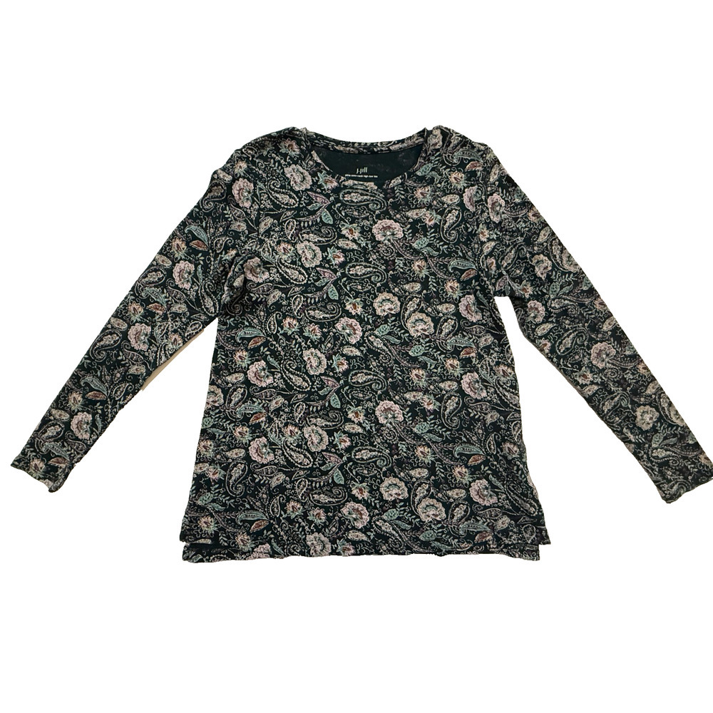 J.Jill Pima Cotton Shirt Womens S Green Paisley Boho‎